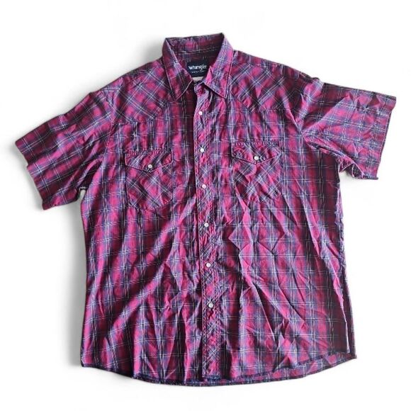 Vintage Wrangler Pearl Snap Western Shirt XL Red Plaid Cowboy Rodeo Rockabilly - Picture 3 of 13
